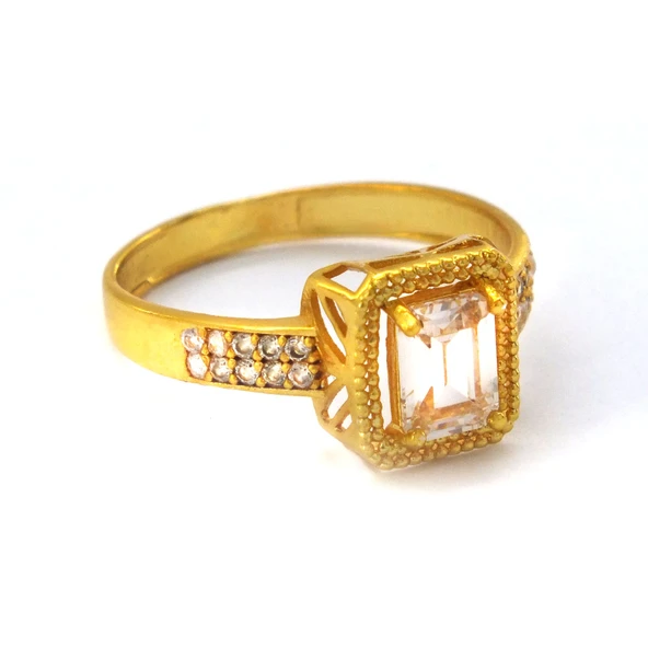 Çelik Baget Yüzük Altın Kaplama Taşlı Kenar YZK-453 - 5