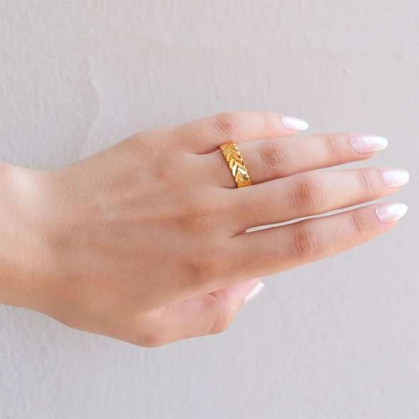 Çelik Yüzük Kadın Altın Kaplama Arpa Model YZK-460 - 2