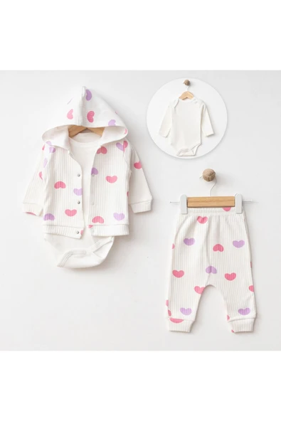 BUTİK CENTER Bebek Takım 3'lü Alt Üst Takım Bebek Pijama Takımı