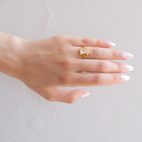 Çelik Baget Yüzük Altın Kaplama Kenarları Desenli YZK-449 - 2