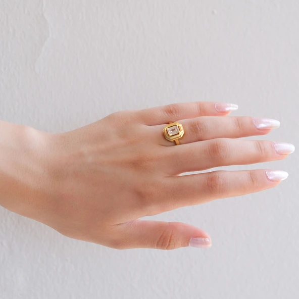 Altın Kaplama Zirkon Taşlı Baget Yüzük YZK-454 - 2