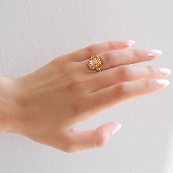 Çelik Baget Yüzük Altın Kaplama Taşlı KenarYZK-445 - 2