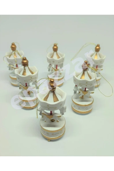 Krem Ahşap Mini Atlı Karınca 6lı Set Nostaljik Ahşap El Yapımı Atlı Karınca Dekoratif 6'lı Süsler - 5