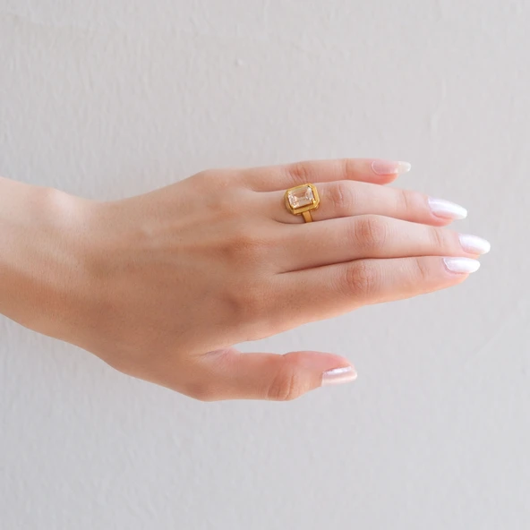 Çelik Baget Yüzük Altın Kaplama Düz Kenarlı YZK-452 - 2