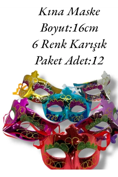 BUTİK CENTER 6 Farklı Renk Plastik Balo Maskesi Düz Renk BEKARLIĞA VEDA , KINA MASKE 12 ADET