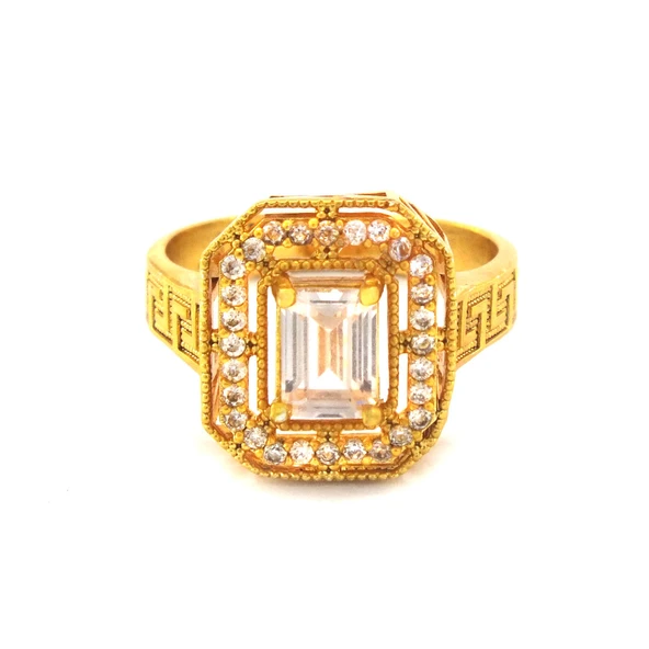 Altın Kaplama 2 Sıra Zirkon Taşlı Baget Yüzük YZK-450 - 3