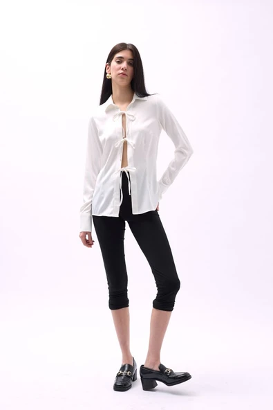 Bağlama Detay Saten Gömlek - Resim 3