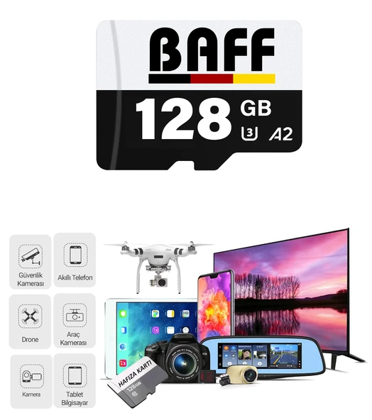 Baff 128GB Hafıza Kartı Video Kayıt Destekli UHS-I U3 A2