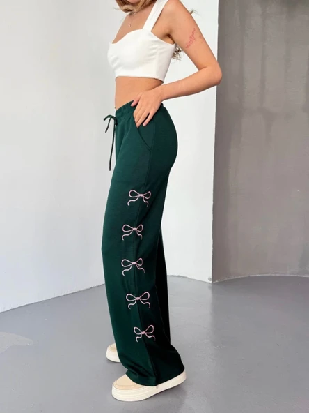 Osy Modal Yumuşak Dokulu Kumaş Nakış Işlemeli Rahat Bol Paça Eşofman Pantalon - Haki - 2