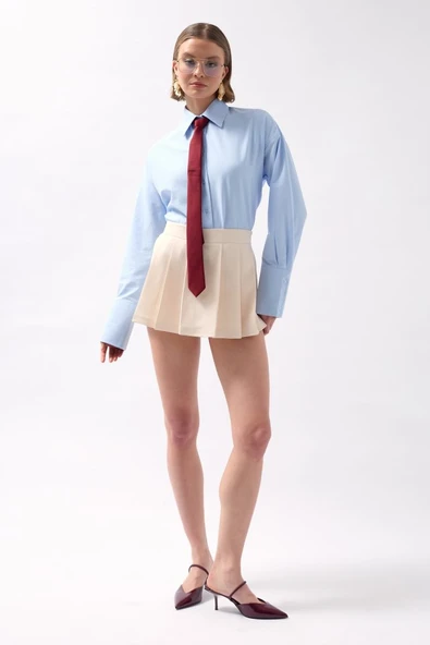 Pileli Mini Şort Etek - 2