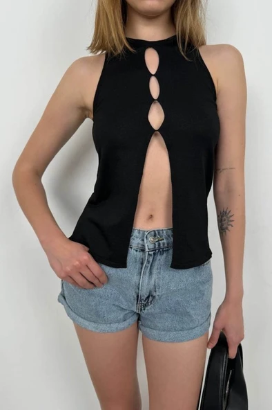 Halter Yaka Göğüs Detay Bluz - 2