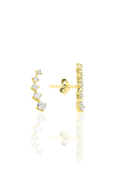 Gümüş altın yaldızlı zirkon taşlı beş taşlı vidalı küpe SGTL12552GOLD ürün görseli