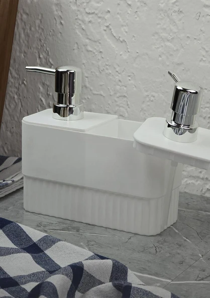 Çift Hazneli Sıvı Sabunluk - Plastik Mutfak Sabunluğu - 1 Litre - 3