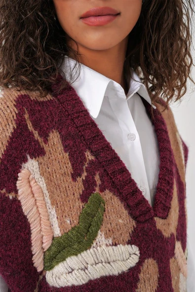 15913 Triko Süveter Gömlek - Bordo - 4