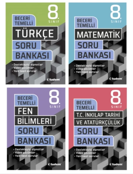 TUDEM YAYINLARI 8.SINIF LGS BECERİ TEMELLİ TÜRKÇE - MATEMATİK - FEN BİLİMLERİ - T.C İNKİLAP TARİHİ SORU BANKASI ürün görseli