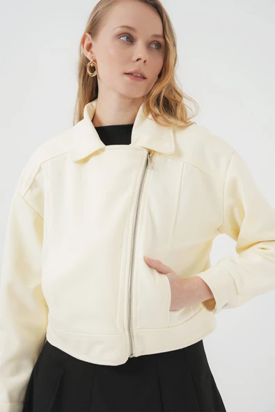 0717 Kısa Kaşe Ceket - Krem - 3