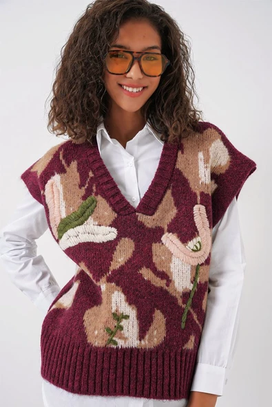 15913 Triko Süveter Gömlek - Bordo - 3