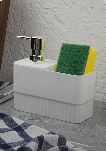 Çift Hazneli Sıvı Sabunluk - Plastik Mutfak Sabunluğu - 1 Litre - 2