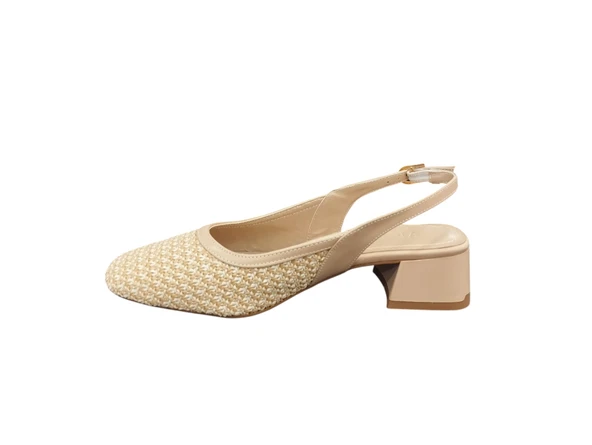 Ventes 8671036Z Arkası Açık Yuvarlak Burun 4 cm Kalın Topuklu Hasır Ayakkabı - 6