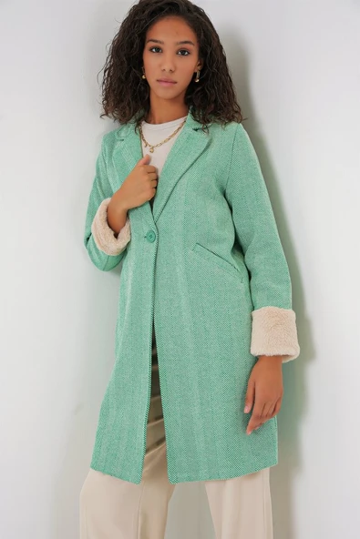 9085 Balık Sırtı Kaşe Kaban - E.Yeşil - 4