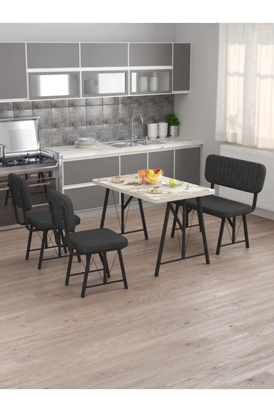 Hayat 70x110 Efes Mutfak Masası, Mutfak Masası Takımı, Yemek Masası, 2 Sandalye 1 Bench - Antrasit - 2