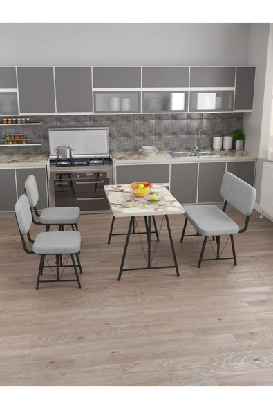 Hayat 70x110 Efes Mutfak Masası, Mutfak Masası Takımı, Yemek Masası, 2 Sandalye 1 Bench - Açık Gri - 3