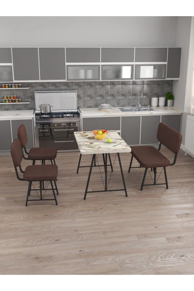 Hayat 70x110 Efes Mutfak Masası, Mutfak Masası Takımı, Yemek Masası, 2 Sandalye 1 Bench - Kahverengi - 3