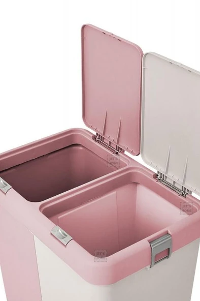 2’li Kirli Sepeti 80 Litre Çamaşır Sepeti Dokunmatik Kirli Çamaşır Sepeti Pembe-Beyaz - 6