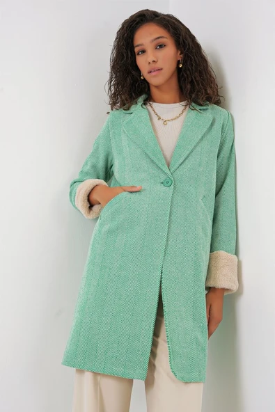 9085 Balık Sırtı Kaşe Kaban - E.Yeşil - 3