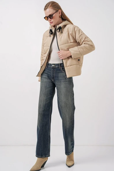 5117 Kapşonlu Şişme Mont - D.Vizon - 4