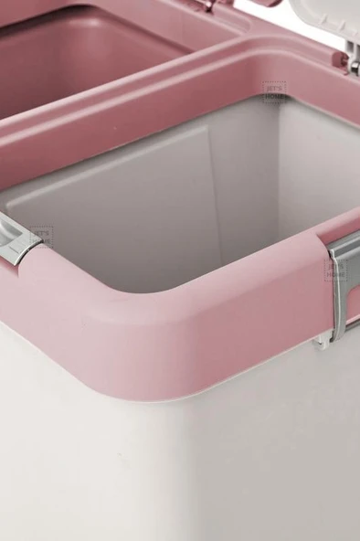 2’li Kirli Sepeti 80 Litre Çamaşır Sepeti Dokunmatik Kirli Çamaşır Sepeti Pembe-Beyaz - 5