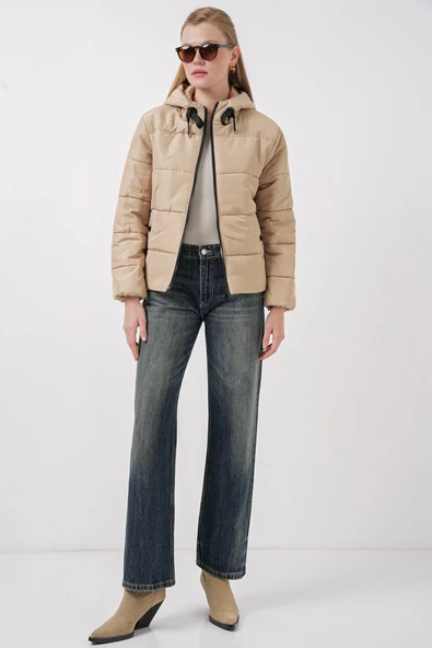 5117 Kapşonlu Şişme Mont - D.Vizon - 3