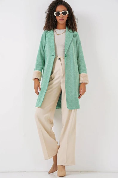 9085 Balık Sırtı Kaşe Kaban - E.Yeşil - 2