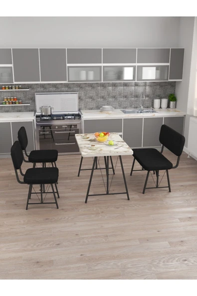 Hayat 70x110 Efes Mutfak Masası, Mutfak Masası Takımı, Yemek Masası, 2 Sandalye 1 Bench - Siyah - 3