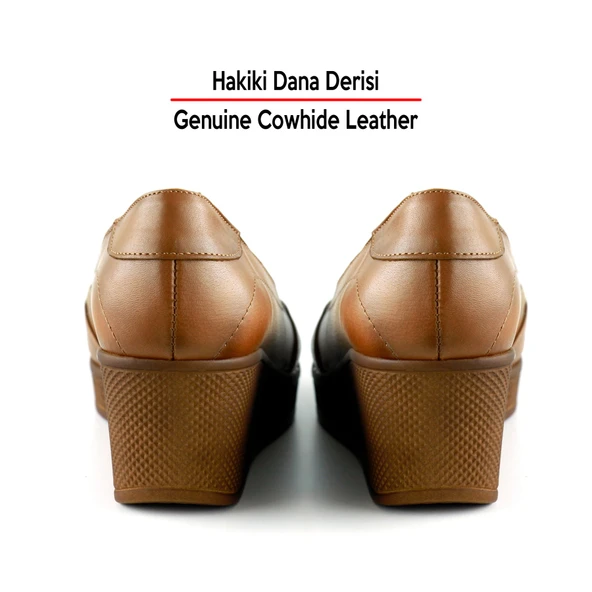 Erkan Saçmacı Shay Exclusive Taba Hakiki Deri Çapraz Bant Detaylı Dolgu Topuklu Günlük Ayakkabı - 5