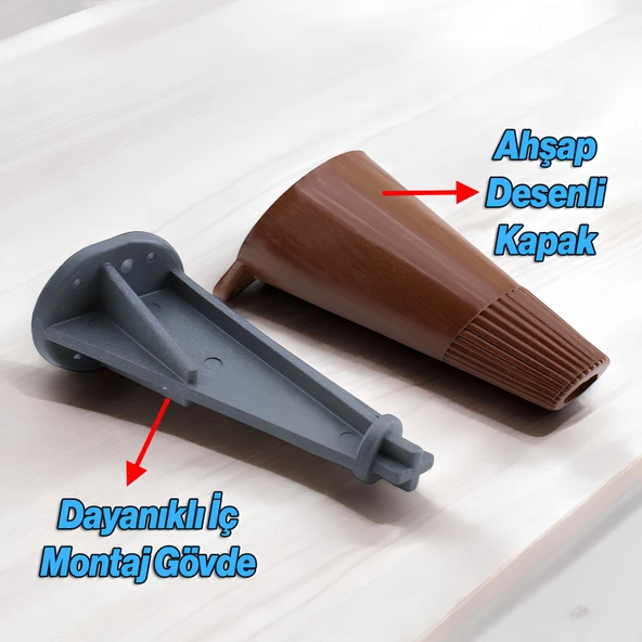 Ahşap Desenli Ayak Açılı Konik 12 cm Mobilya Yükseltici Baza Ayağı Koltuk Kanepe Altı Ayak 4 Adet - 3