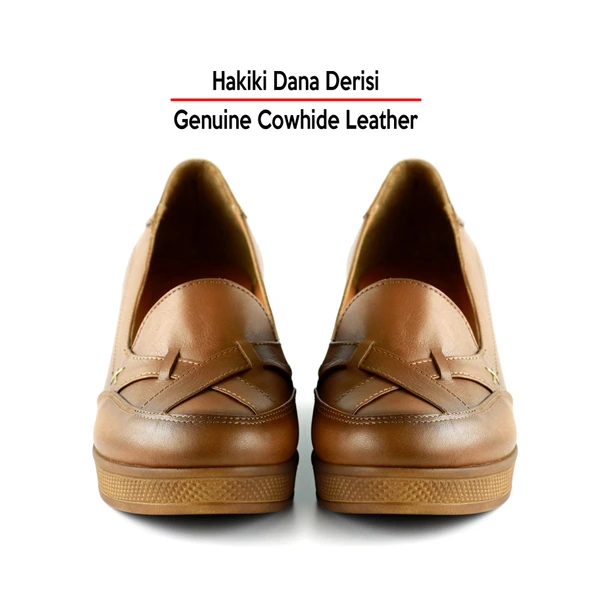 Erkan Saçmacı Shay Exclusive Taba Hakiki Deri Çapraz Bant Detaylı Dolgu Topuklu Günlük Ayakkabı - 4