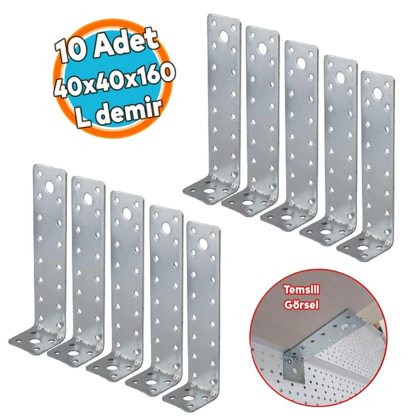 10 ADET Mobilya Dolap Duvar Sabitleme Metal Köşebent 40x40x160 mm Bağlantı Aparatı L Demiri Gönye ürün görseli