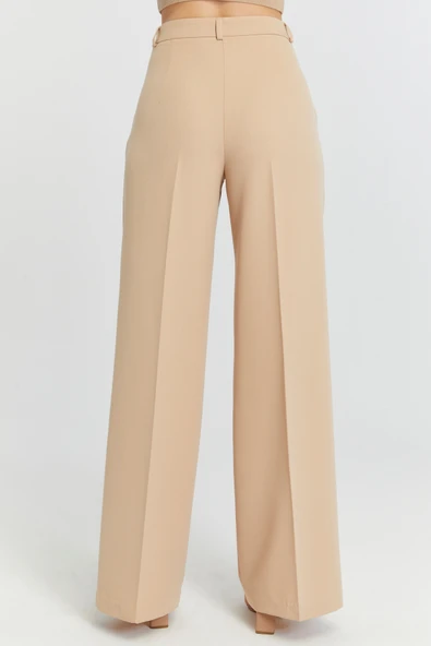 Vizon Palazzo Geniş Paça Dokuma Kumaş Pantolon - 10