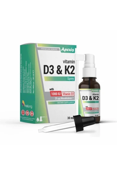 Apexis Premium Series D3&K2 1000 IU Vitamin D3 30 ml Oral Sprey