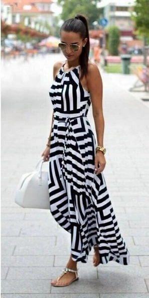 Kadın Ayarlanabilir Askılı Geometrik Desen Kuşaklı Gipeli Süprem Elbise - Resim 3