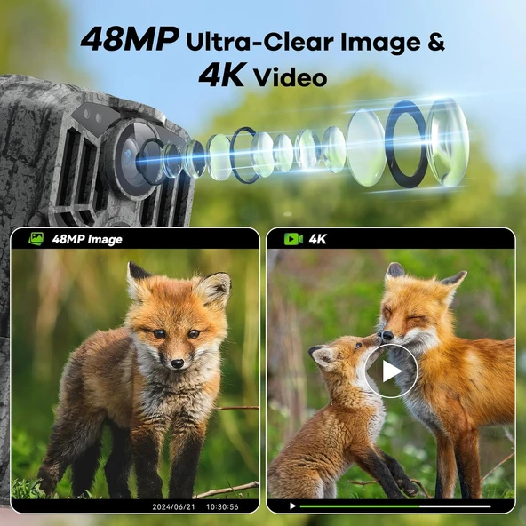 Fotokapan Gece Görüşlü 4K 48MP Av Kamerası 0.1s Tetik Hareket Aktif - 2