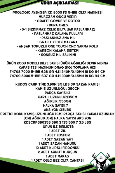 Prologic Avenger 8000XD Kudos Carp Time 3.90m 3.5 LBS Sazan Olta Seti - Resim 2