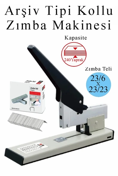 Büyük Boy Zımba Makinesi 1 Adet Arşiv Tipi Zımba Makinası 240 Yaprak Kapasiteli Zımba Teli Hediyeli Kollu Zımba Makinası