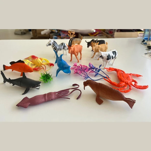 Hayvanlar Alemi Seti 15 Parçalı Full Set Deniz Hayvanları ve Kara Hayvanları - Resim 4