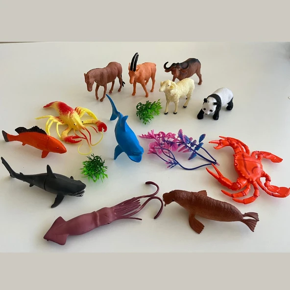 61408809 Hayvanlar Alemi Seti 15 Parçalı Full Set Deniz Hayvanları ve Kara Hayvanları - Resim 2