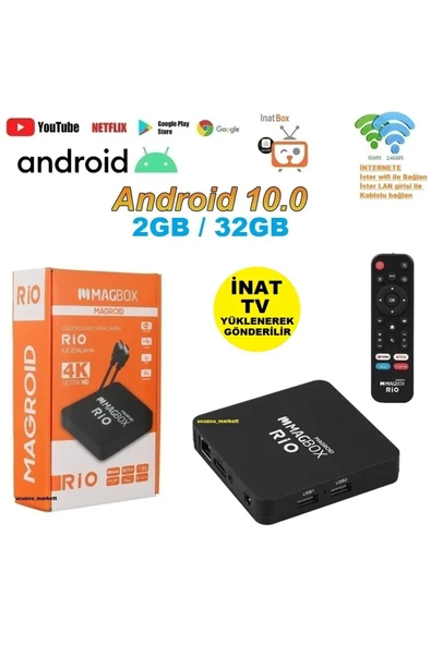ANDROİD TV BOX 2G RAM / 32GB ROM ANDROİD 10 (İNAT TV YÜKLENEREK GÖNDERİLİR)