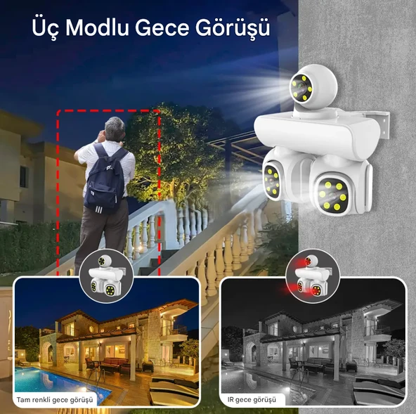 QASUL Yeni 9MP UHD 3 Ekran Kablosuz WiFi Ağ Video Gözetim  4K 360 Derece WiFi Güvenlik Kamerası - 7