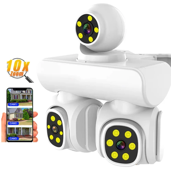 QASUL Yeni 9MP UHD 3 Ekran Kablosuz WiFi Ağ Video Gözetim  4K 360 Derece WiFi Güvenlik Kamerası