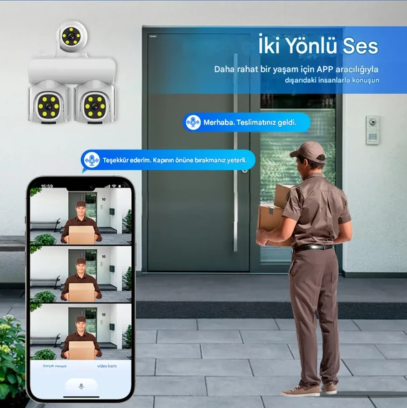 QASUL Yeni 9MP UHD 3 Ekran Kablosuz WiFi Ağ Video Gözetim  4K 360 Derece WiFi Güvenlik Kamerası - 6